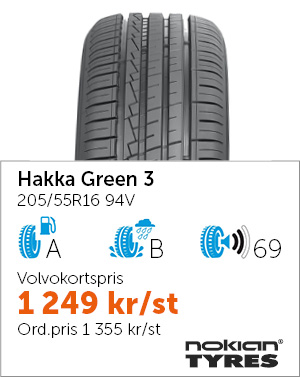 sommardäck Nokian 205/55R16 94V Hakka Green 3, pris 1249kr